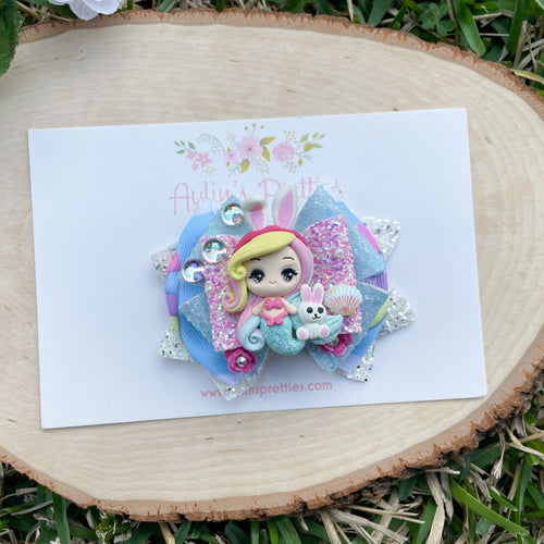 Mermaid Rainbow with Bunny Ribbon Bow