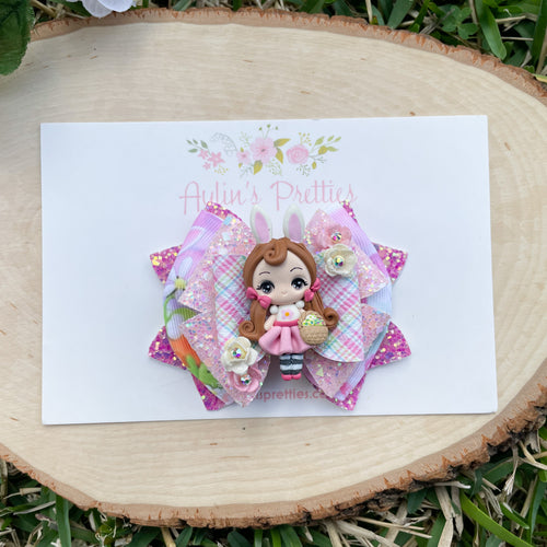 Girl with Easter Basket Ribbon Bow