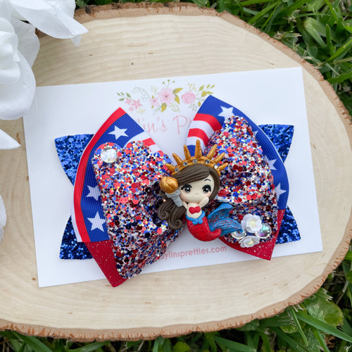 Patriotic Mermaid Ribbon Bow