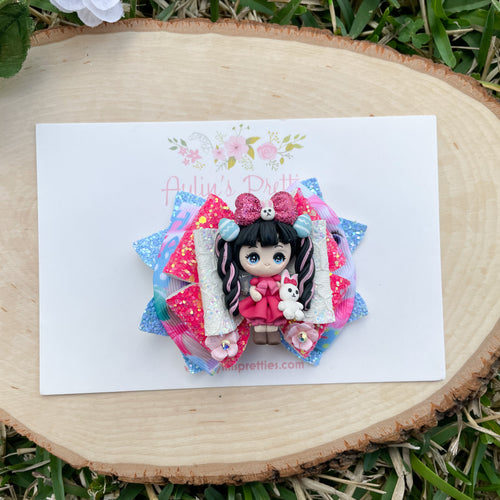 Black Hair Girl with Bunny Ribbon Bow